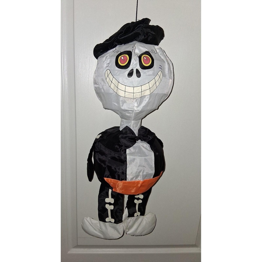 Vintage Gemmy Skeleton Halloween Windsock Decoration Collapsible Hanging Figure